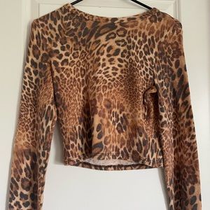 Publik By Forever 21 Cheetah Print Crop Long Sleeve